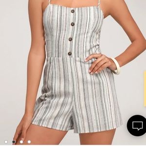 Lulus Blue Multi Striped Tie-Back Romper